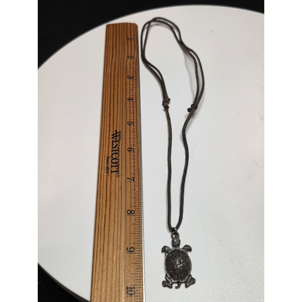 Pewter Sea Turtle Pendant Necklace Adjustable Brown Cord USA Made Beach Jewelry - Picture 4 of 13